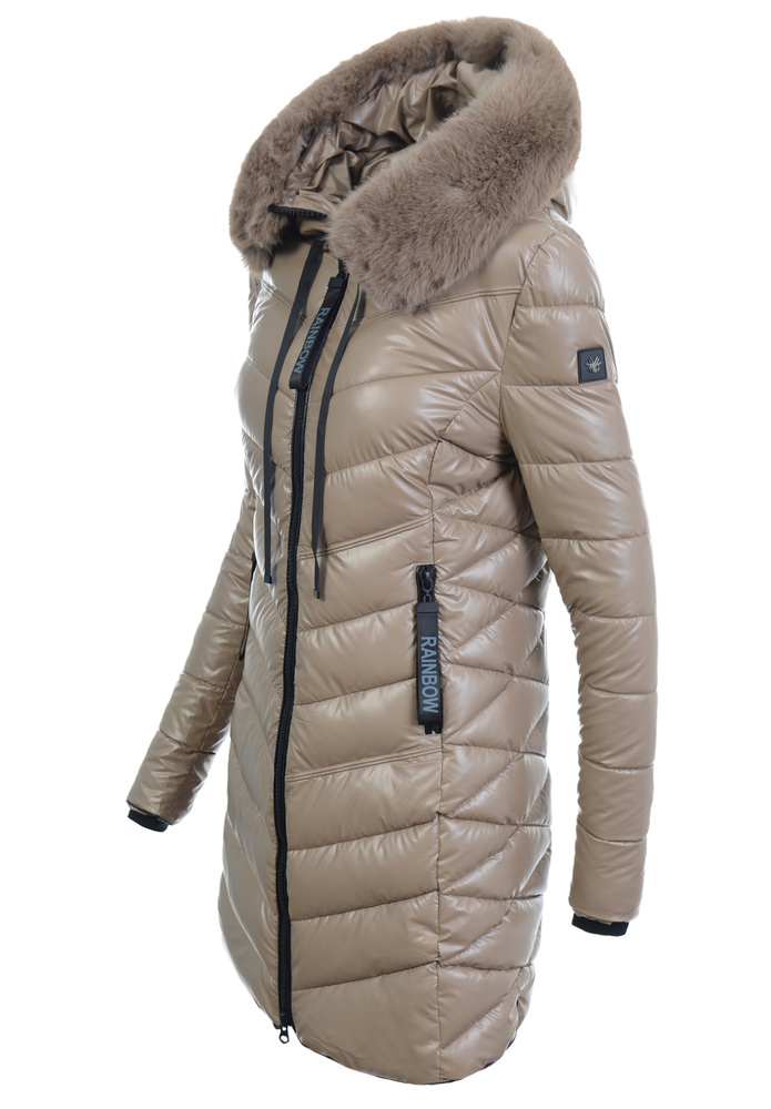 Damska Zimowa Ortalionowa Kurtka Beżowa