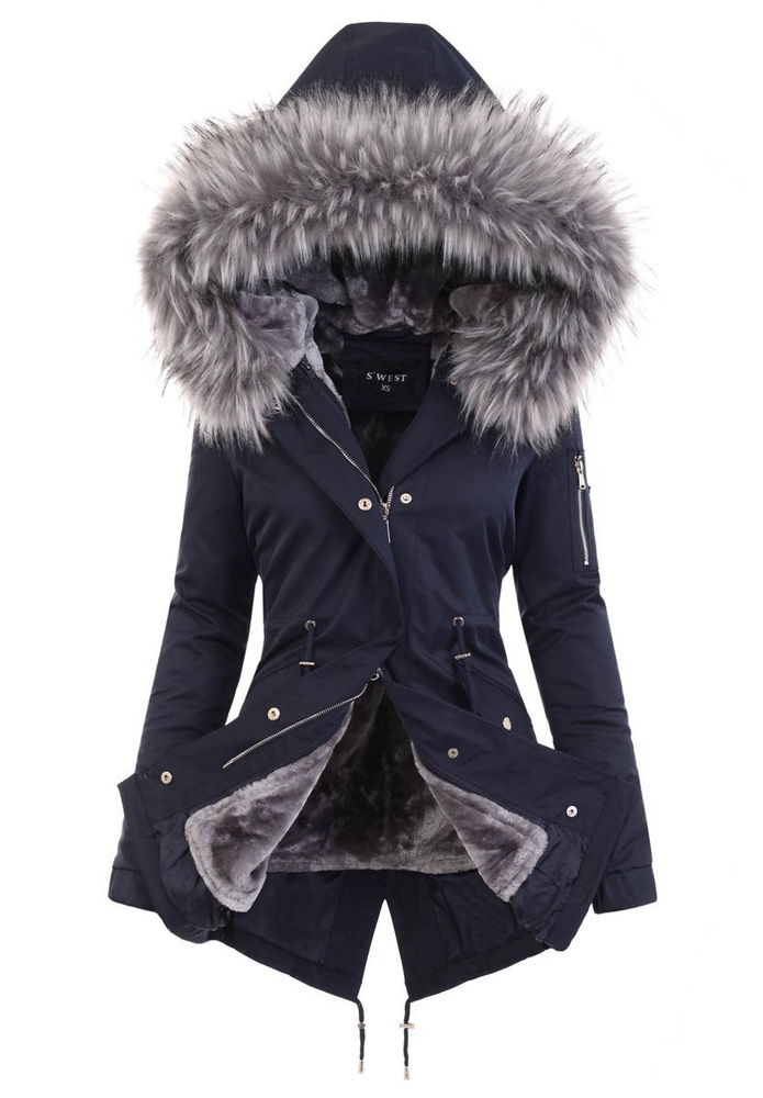 Damska Parka Kurtka 2w1 Zimowa Granatowa