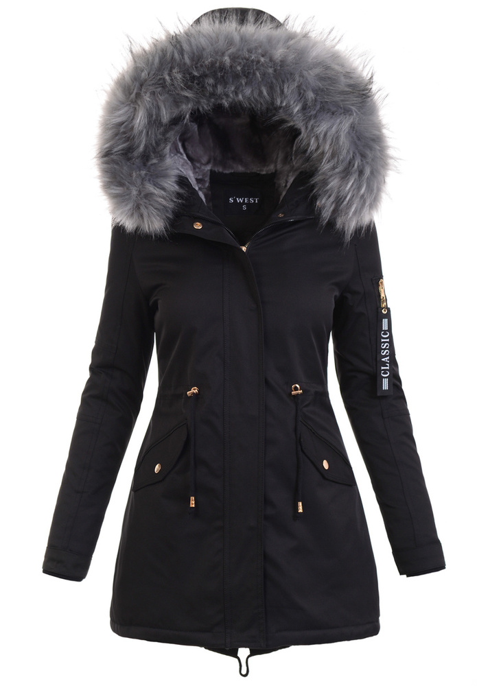 Zimowa Parka Czarna z Szarym Futerkiem