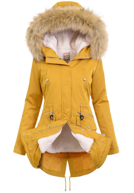 Damska Parka Kurtka 2w1 Zimowa Camel