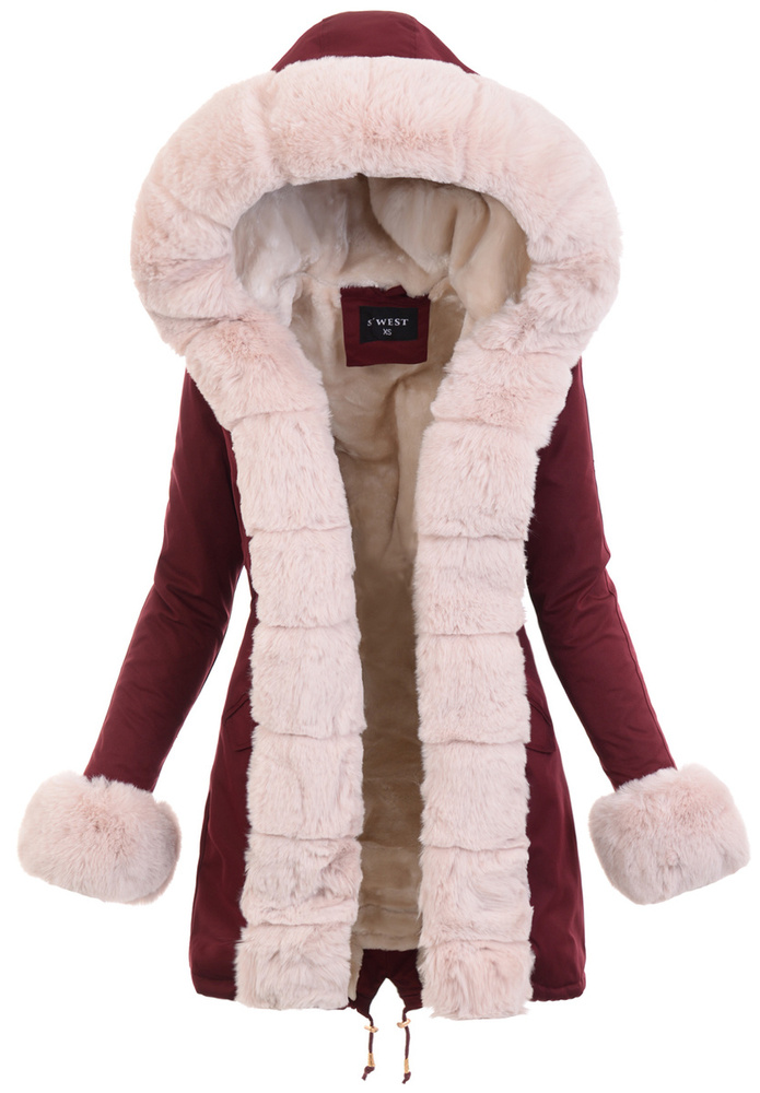 Damska Parka Kurtka Zimowa Bordowa