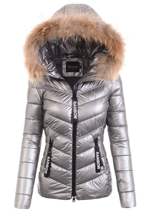 Damska Zimowa Ortalionowa Kurtka Srebrna