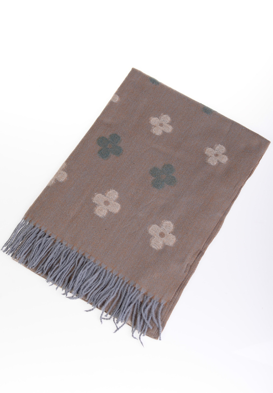 Szal Damski Ciemno Brązowy W Kwiaty