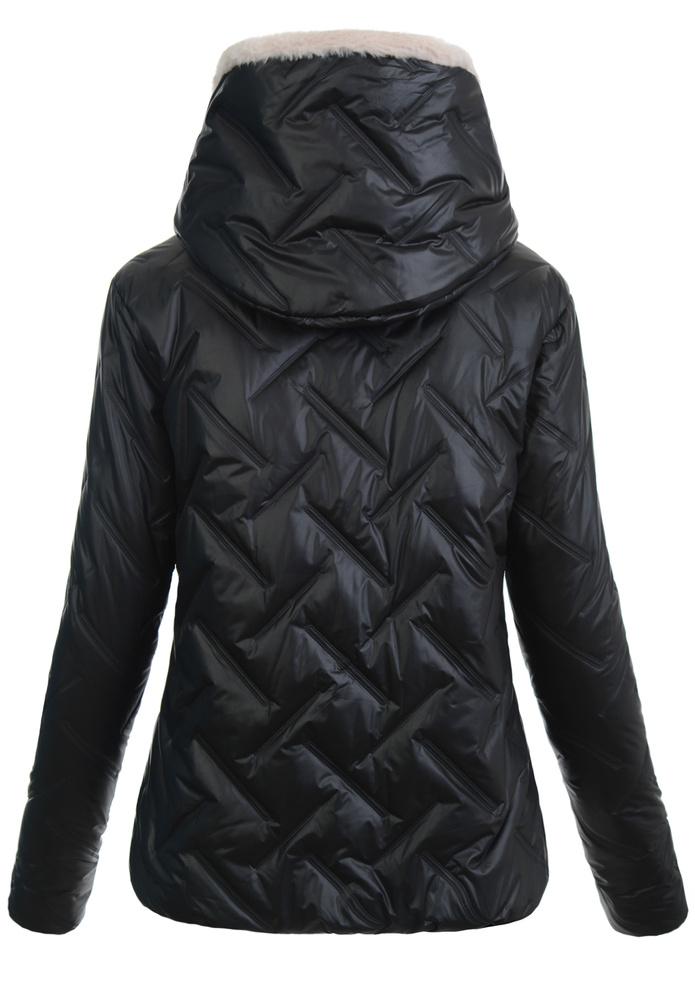 Damska Kurtka Zimowa Czarna z Beżowym Futerkiem