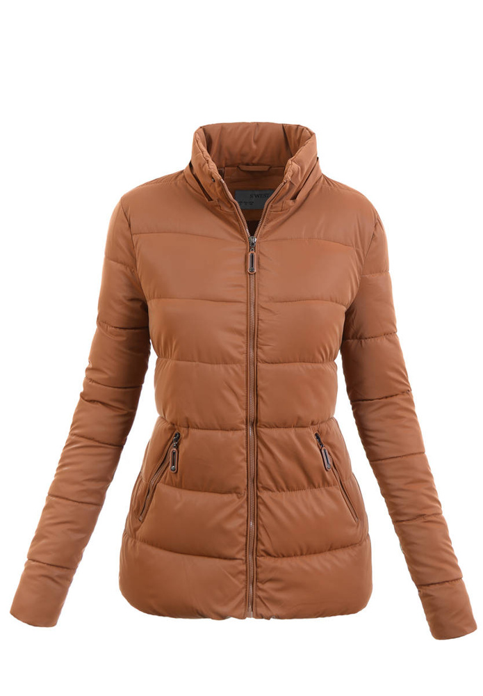 Damska Zimowa Ortalionowa Kurtka Brązowa