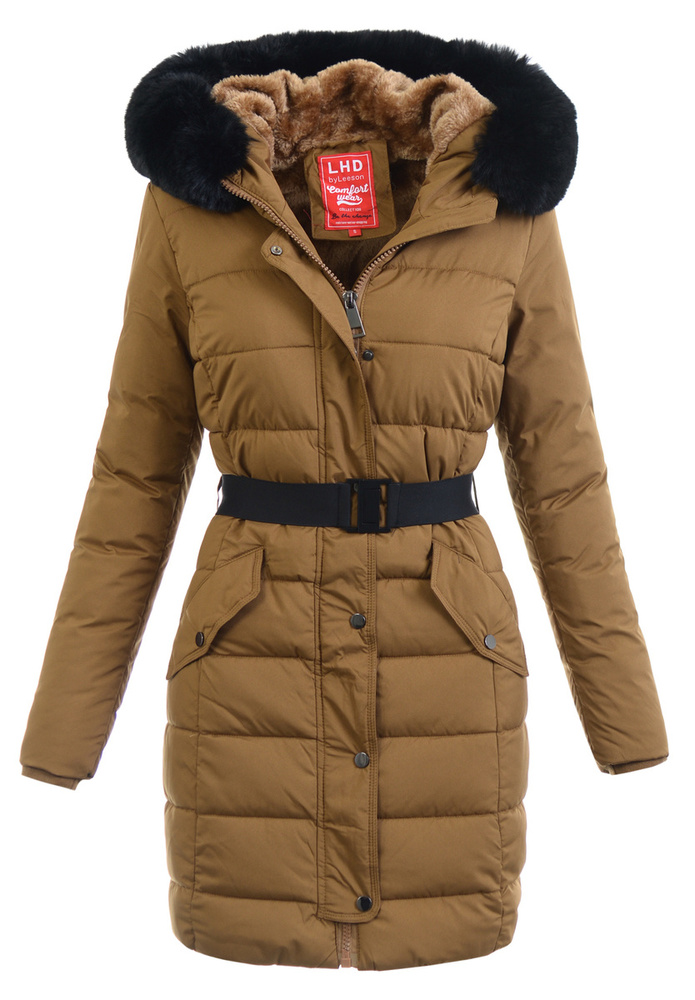 Damska Zimowa Ortalionowa Kurtka Brązowa
