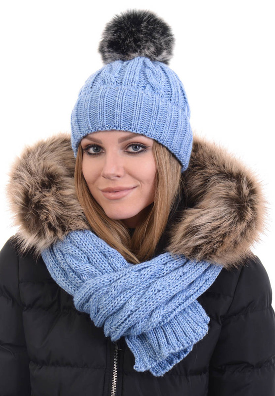 Komplet Damski Czapka z Szalikiem Niebieski