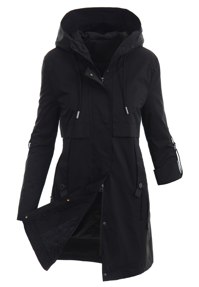 Damska Wiosenno-Jesienna Kurtka Parka Czarna
