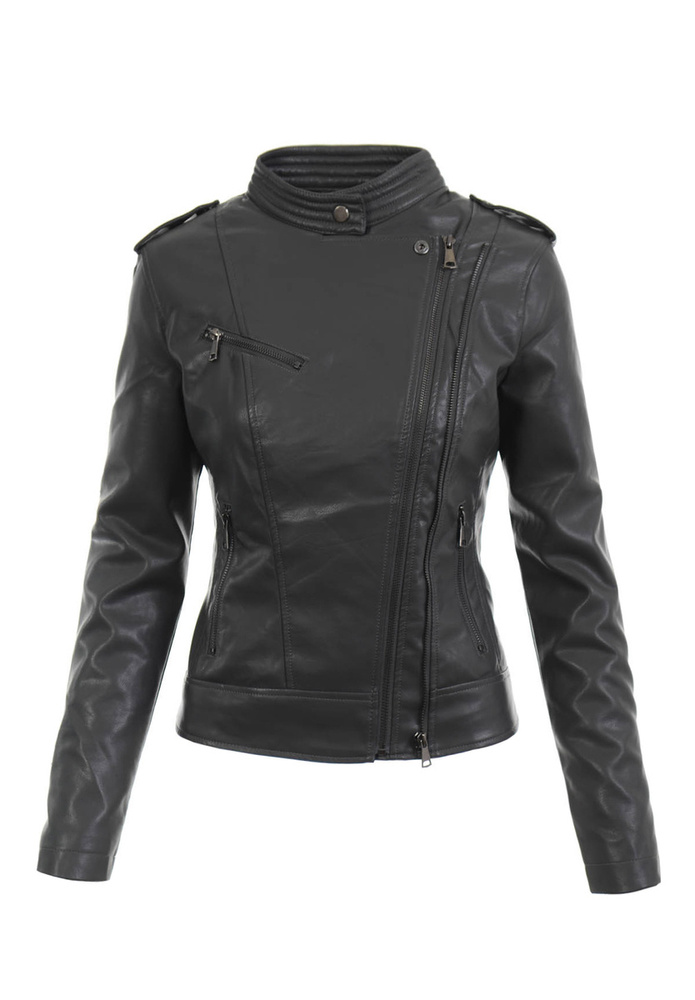 Damska Kurtka Ramoneska Grafitowa