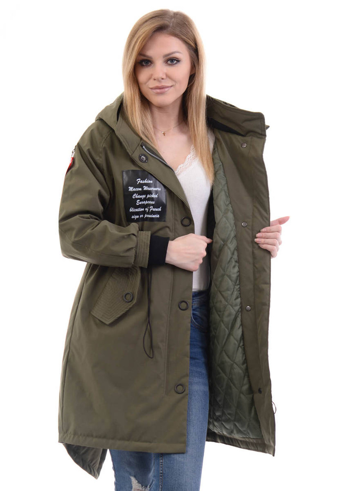 Damska Parka Wiosenna Zielona