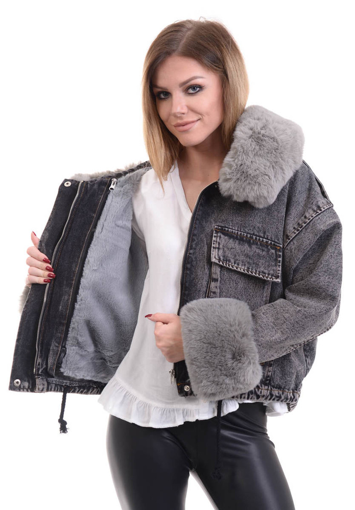 Damska Zimowa Kurtka Oversize 2w1Jeansowa