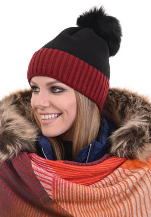 Damska Czapka Czarno Bordowa