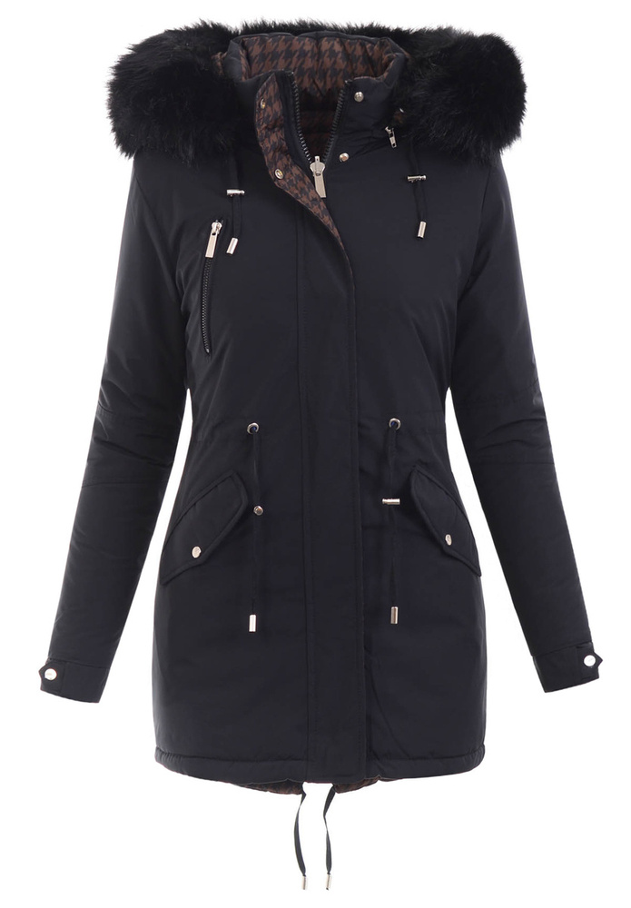 Damska Parka Kurtka 2w1 Zimowa Czarna