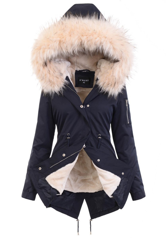 Damska Parka Kurtka 2w1 Zimowa Granatowa