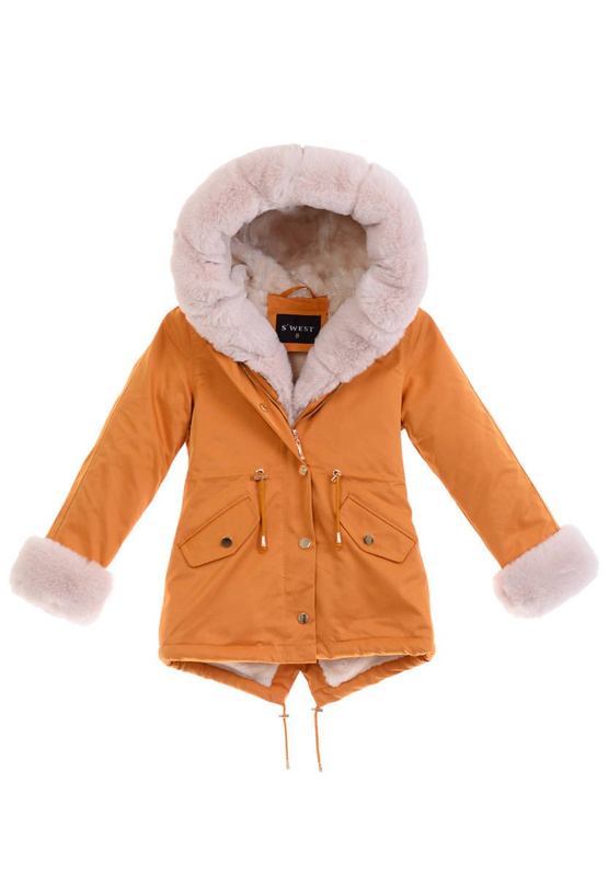 Dziecięca Parka Zimowa Agatka Camel Z Futerkiem Ecru