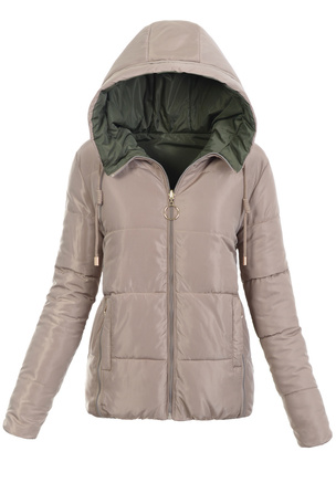 Damska Zimowa Ortalionowa Kurtka Dwustronna Beżowa