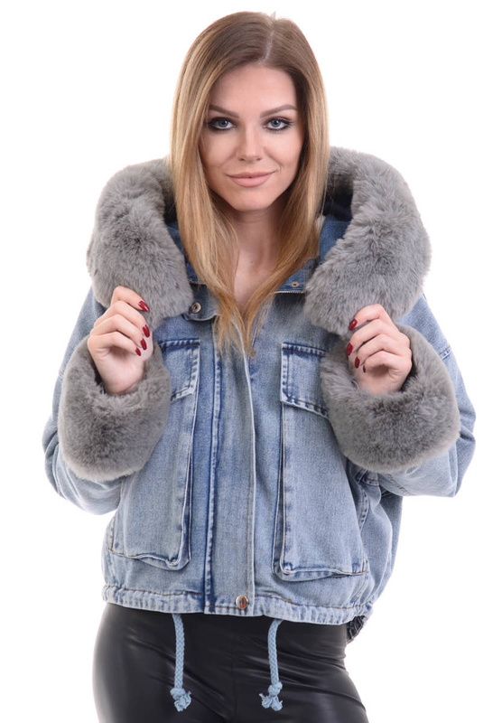 Damska Zimowa Kurtka Oversize 2w1Jeansowa