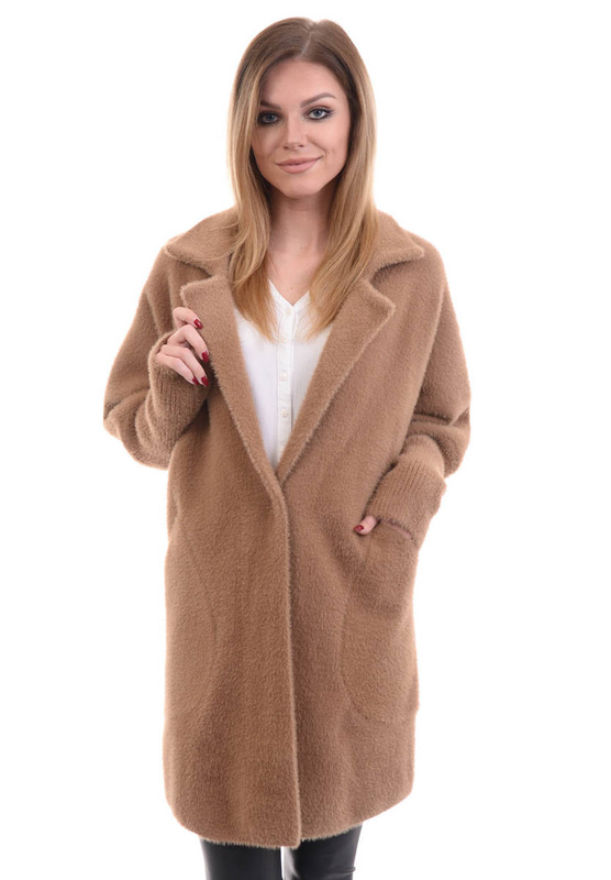 Kardigan Płaszczyk Alpaka Jasno Brązowa