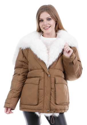 Damska Zimowa Ortalionowa Kurtka Brązowa