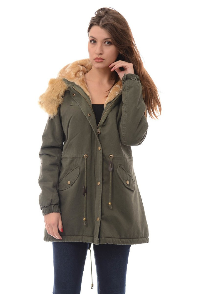 Damska Parka Kurtka Zimowa Futro Zielona