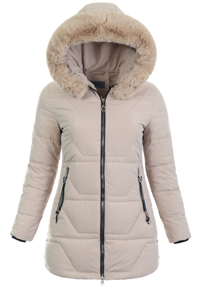 Damska Zimowa Ortalionowa Kurtka Beżowa