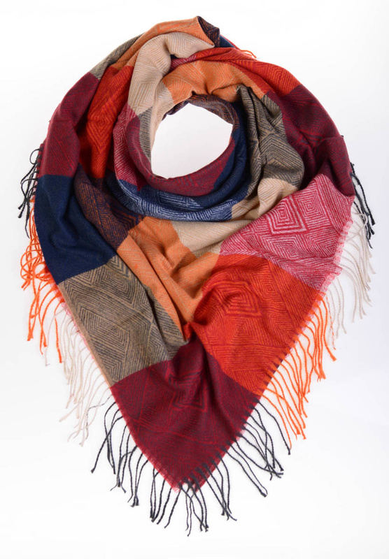 Damska Chusta Szal Beżowo- Czerwony