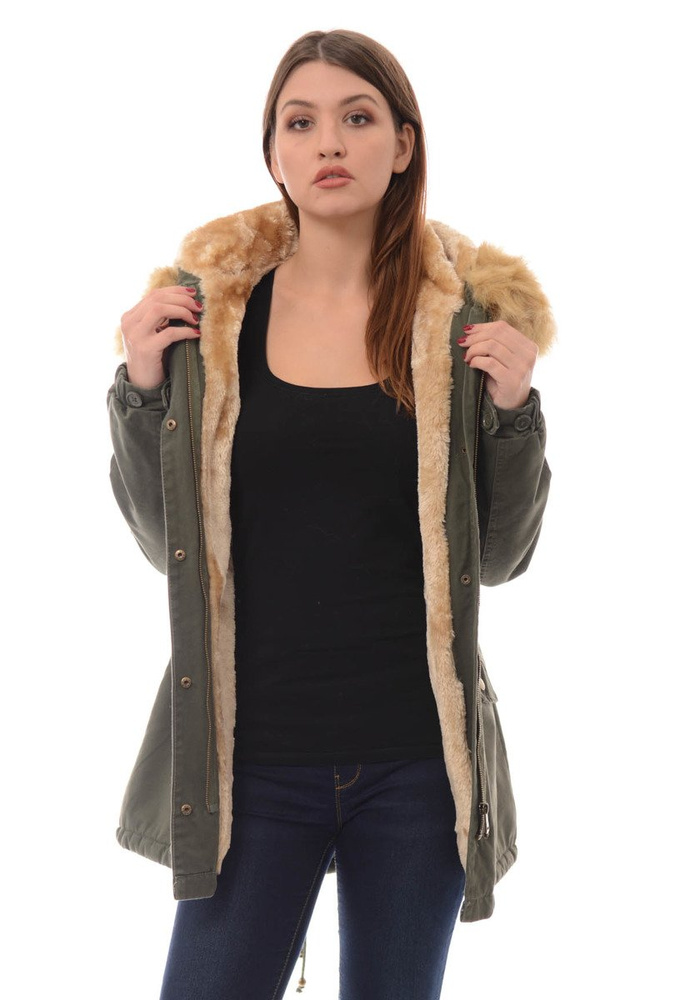 Damska Parka Kurtka Zimowa Futro Zielona