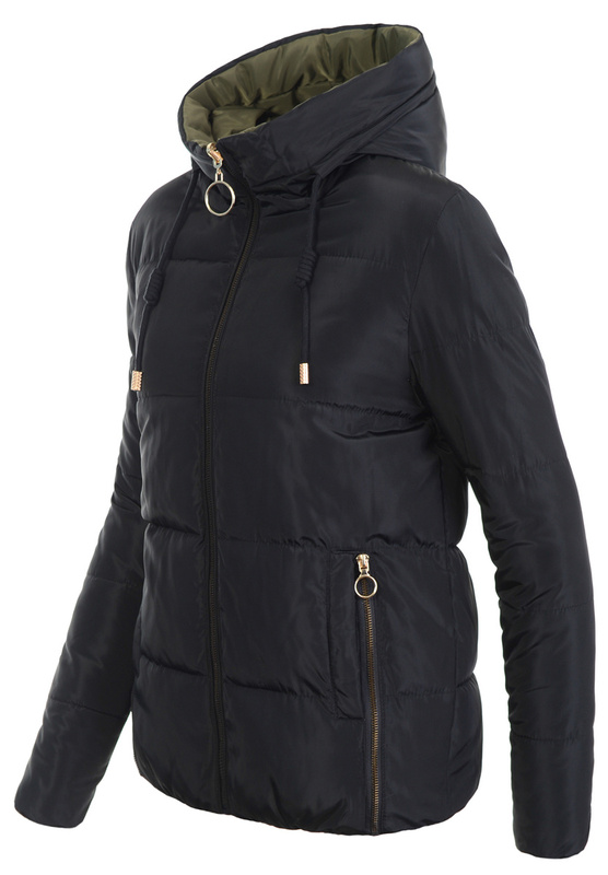 Damska Zimowa Ortalionowa Kurtka Dwustronna Czarna