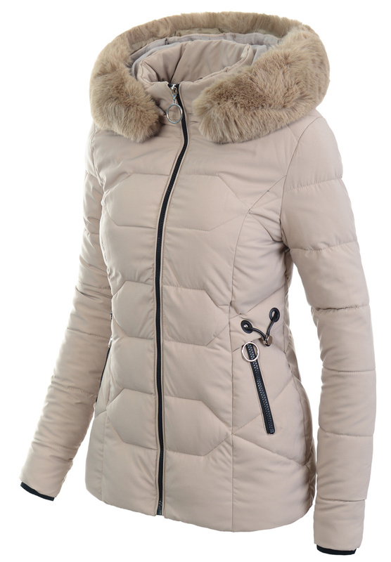 Damska Zimowa Ortalionowa Kurtka Beżowa