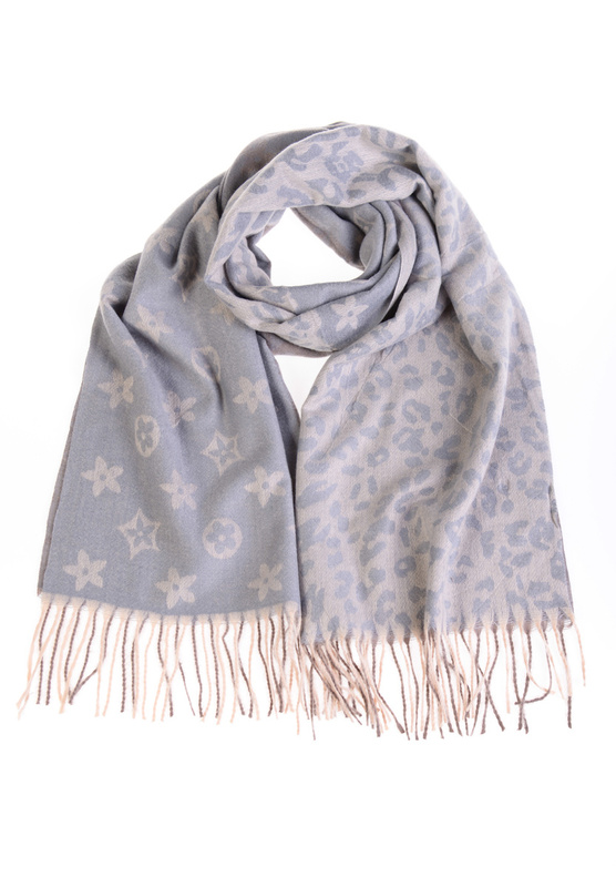 Szal Damski W Panterkę Brązowo Niebieski