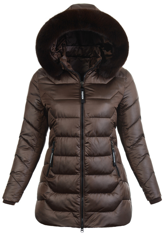 Damska Zimowa Ortalionowa Kurtka Brązowa