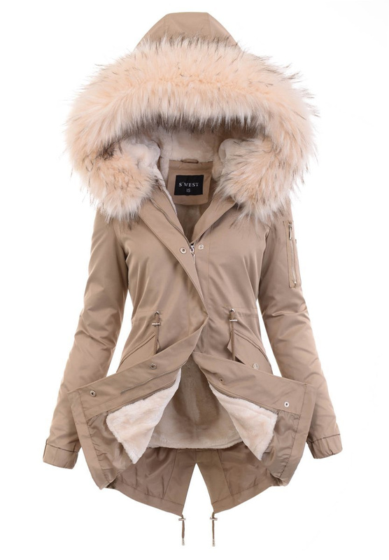 Damska Parka Kurtka 2w1 Zimowa Beżowa