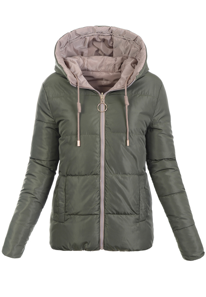 Damska Zimowa Ortalionowa Kurtka Dwustronna Beżowa