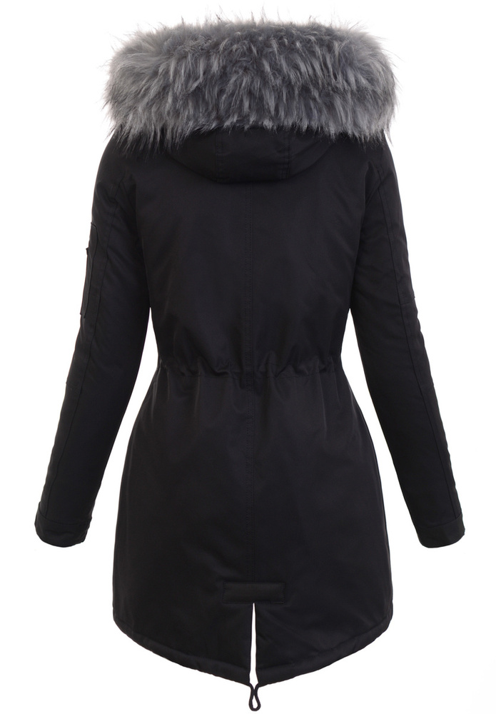 Zimowa Parka Czarna z Szarym Futerkiem