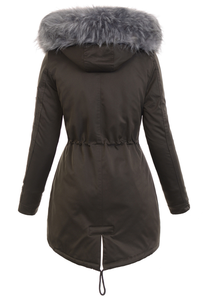 Parka Zimowa Khaki z Szarym Futerkiem