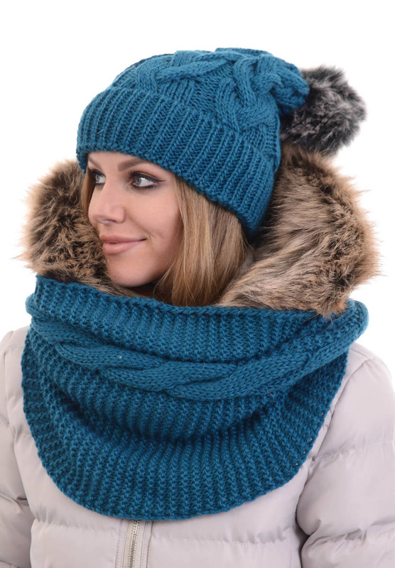 Komplet Damski Czapka z Kominem Turkusowy