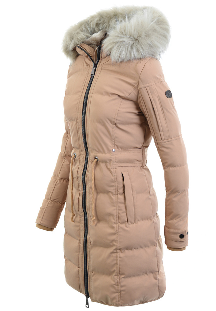 Damska Zimowa Ortalionowa Kurtka Beżowa