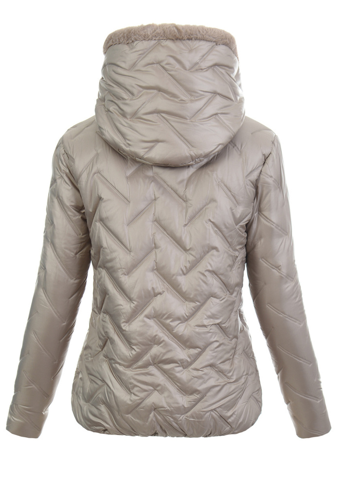 Damska Kurtka Zimowa Beżowa z Beżowym Futerkiem
