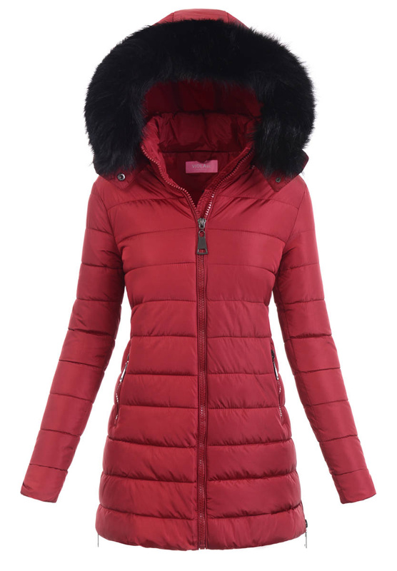 Damska Zimowa Ortalionowa Kurtka Bordowa