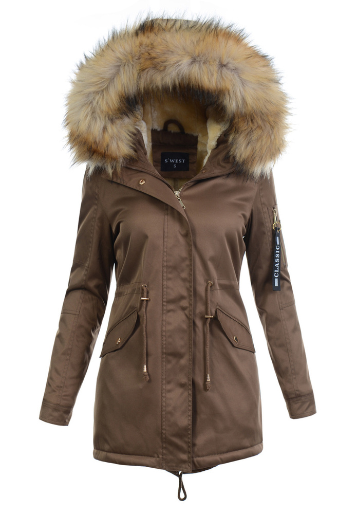 Zimowa Parka Brązowa z Szarym Futerkiem