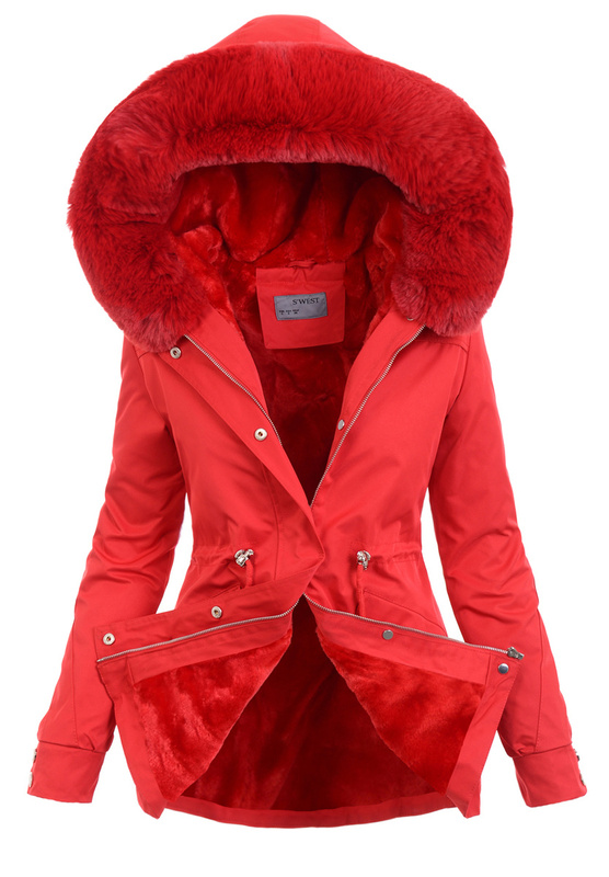 Damska Parka Kurtka 2w1 Zimowa Czerwona