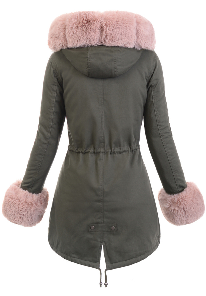 Damska Parka Iwet Zielona z Różowym Futerkiem