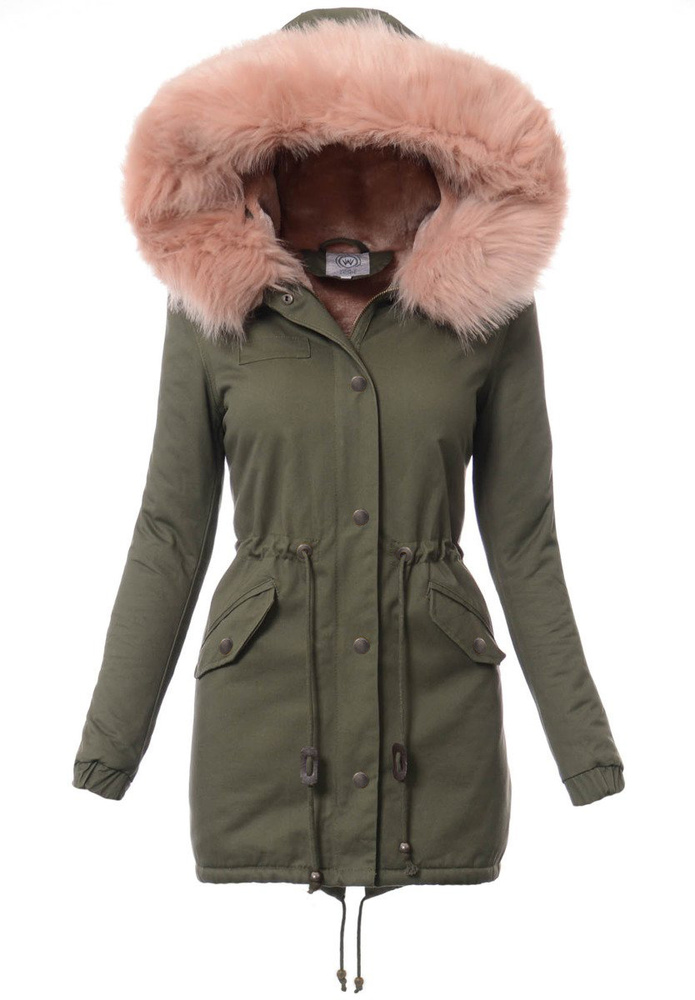 Damska Parka Kurtka Zimowa Futro Zielona