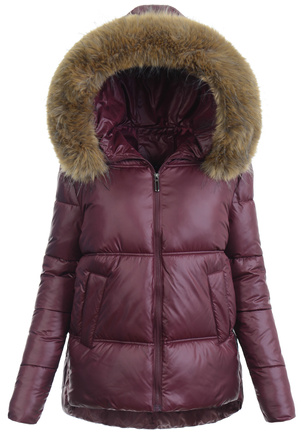 Damska Zimowa Ortalionowa Kurtka Bordowa