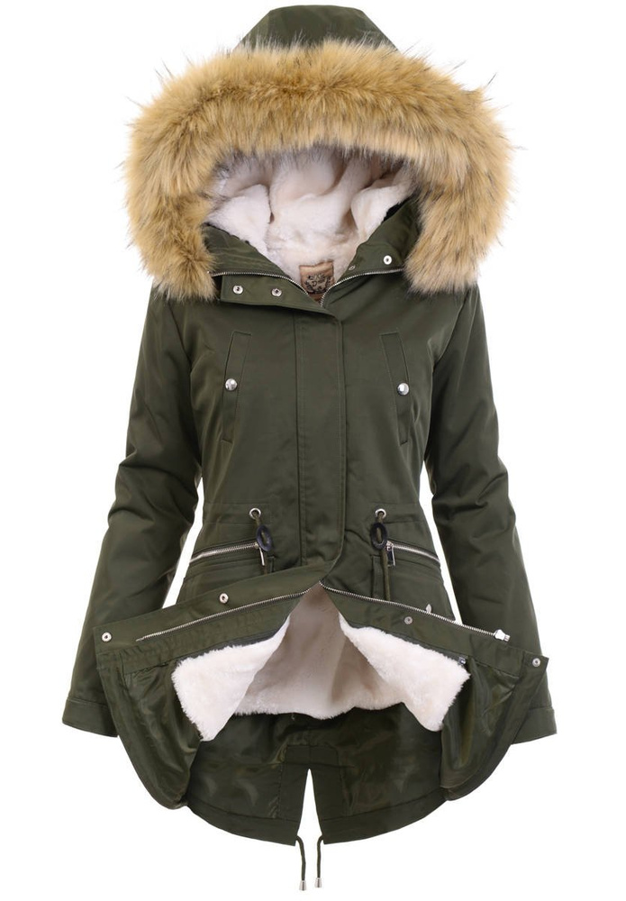 Damska Parka Kurtka 2w1 Zimowa Khaki