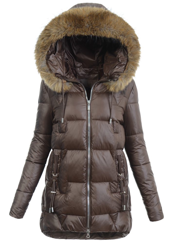 Damska Zimowa Ortalionowa Kurtka Brązowa