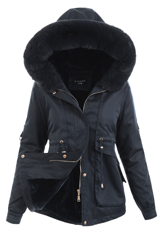 Damska Zimowa Parka Kurtka Czarna