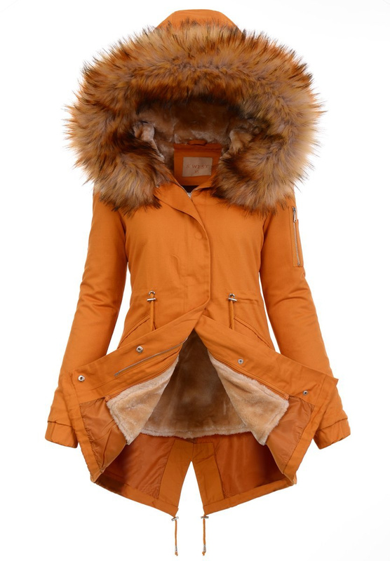 Damska Parka Kurtka 2w1 Zimowa Camel