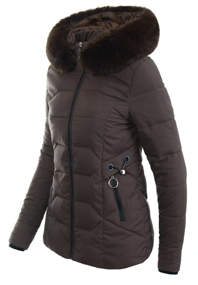 Damska Zimowa Ortalionowa Kurtka Brązowa