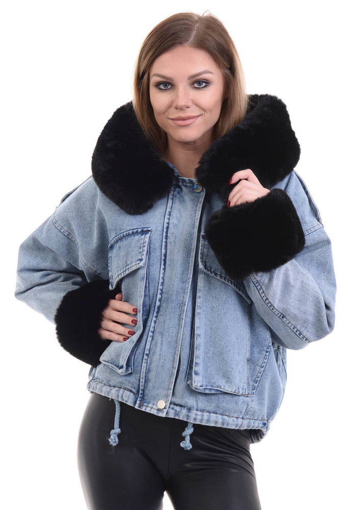 Damska Zimowa Kurtka Oversize 2w1Jeansowa